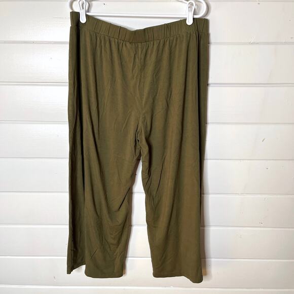 LOGO Lori Goldstein Wide Leg Cropped Pants Womens XL Olive Green Stretch Lounge - Picture 2 of 4